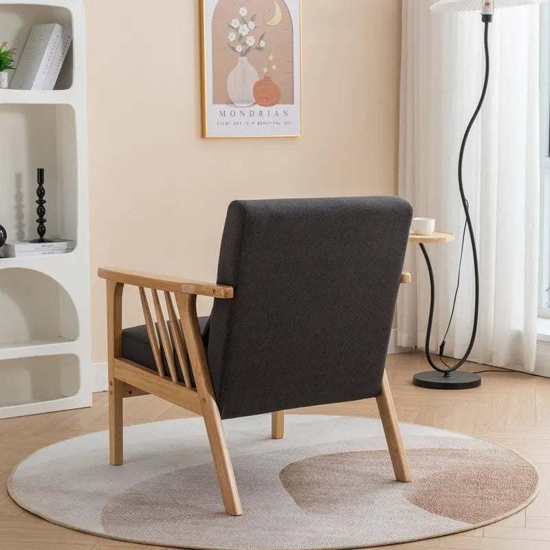 Polster-Sessel aus Bouclé und Massivholz im Mid-Century-Stil