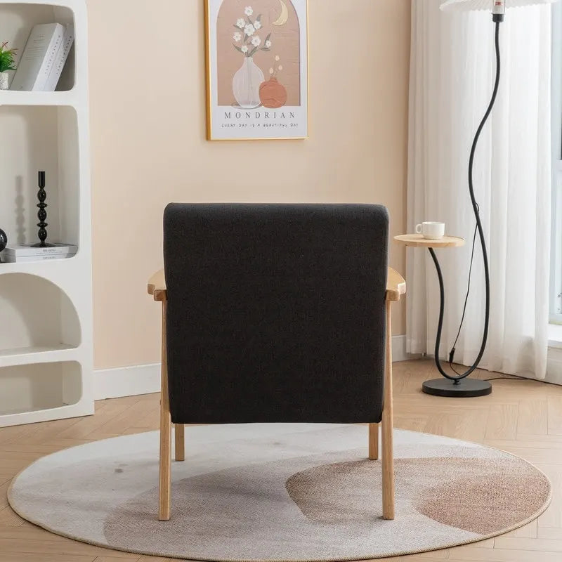 Polster-Sessel aus Bouclé und Massivholz im Mid-Century-Stil