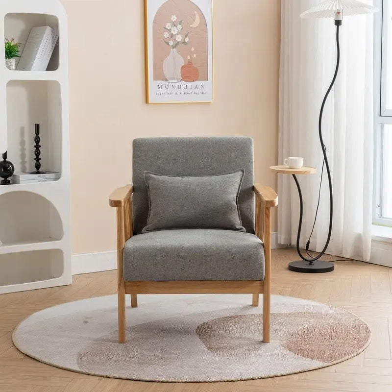 Polster-Sessel aus Bouclé und Massivholz im Mid-Century-Stil