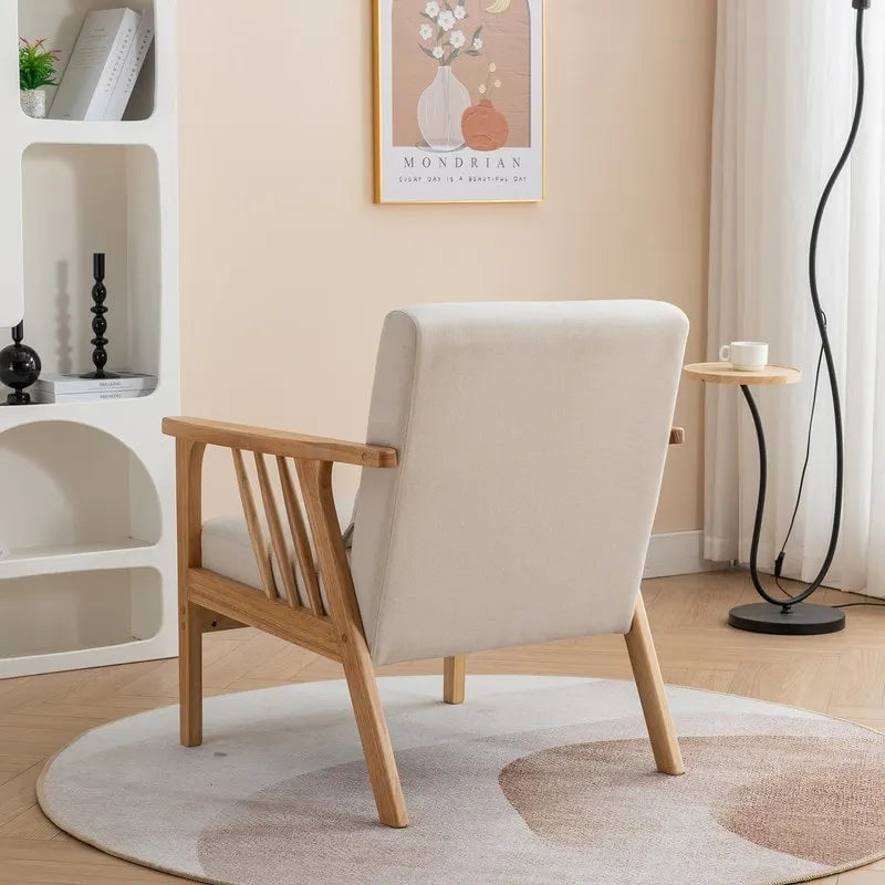Polster-Sessel aus Bouclé und Massivholz im Mid-Century-Stil