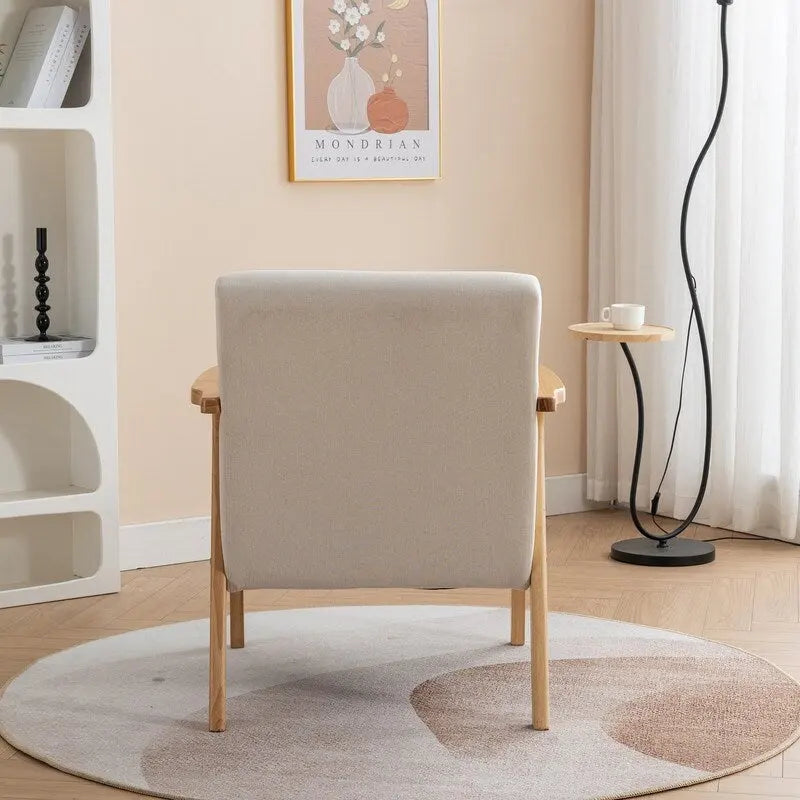 Polster-Sessel aus Bouclé und Massivholz im Mid-Century-Stil