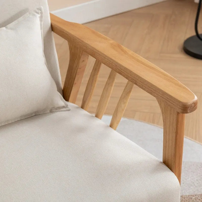 Polster-Sessel aus Bouclé und Massivholz im Mid-Century-Stil