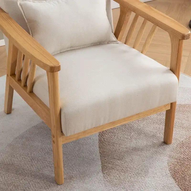 Polster-Sessel aus Bouclé und Massivholz im Mid-Century-Stil