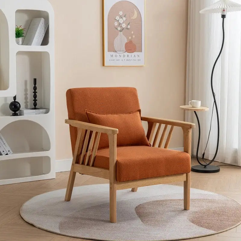 Polster-Sessel aus Bouclé und Massivholz im Mid-Century-Stil