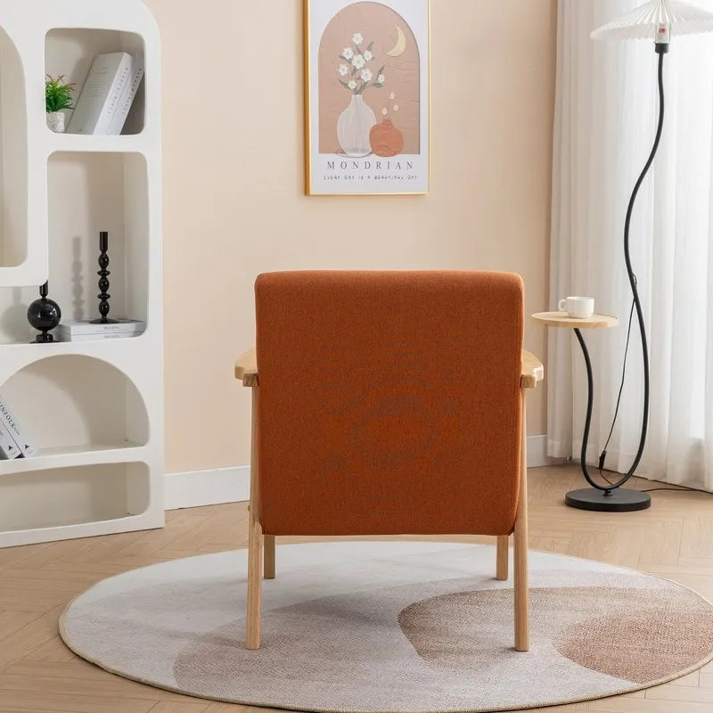 Polster-Sessel aus Bouclé und Massivholz im Mid-Century-Stil
