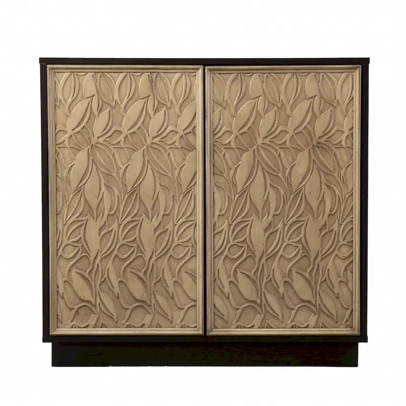 Dark Brown And Natural Carved Floral Sideboard with Two Doors