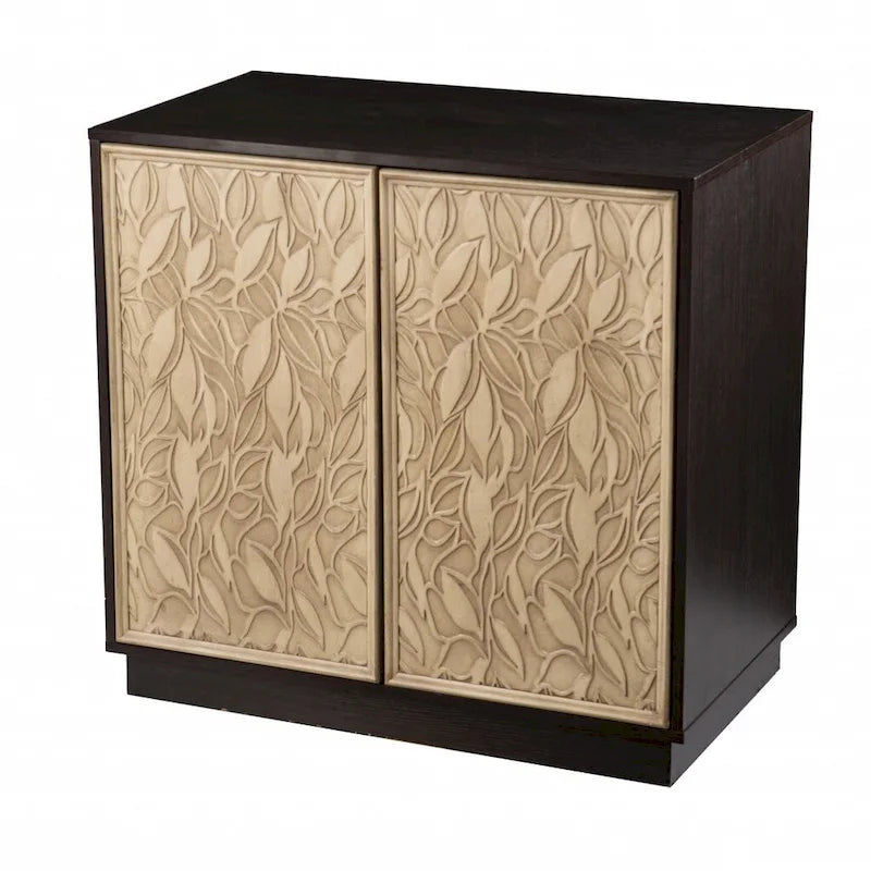 Dark Brown And Natural Carved Floral Sideboard with Two Doors