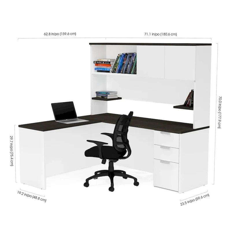 L-Bureau avec étagère supérieure