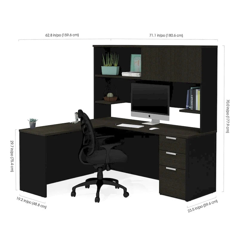 L-Bureau avec étagère supérieure