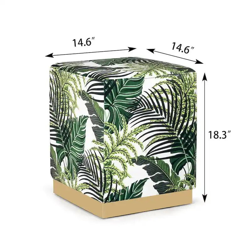 Quadratischer Samt-Hocker mit Polsterung und goldbeschichtetem Sockel