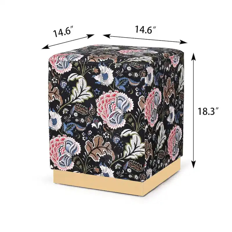 Quadratischer Samt-Hocker mit Polsterung und goldbeschichtetem Sockel