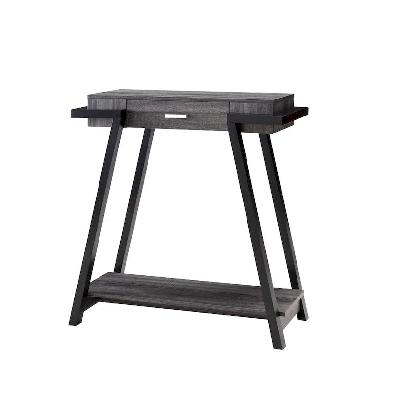 Wooden Console Table with Angled Leg Support and Drawer,Black and Gray