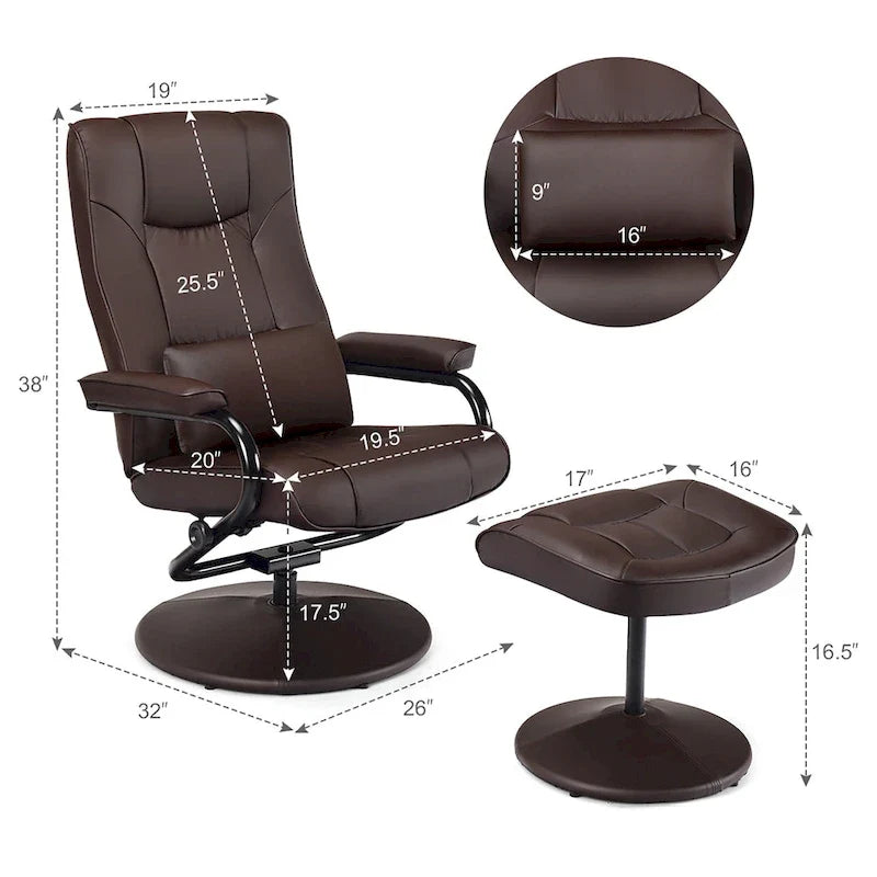 Recliner Chair 360 Degree Swivel PU Leather Chair with Footrest