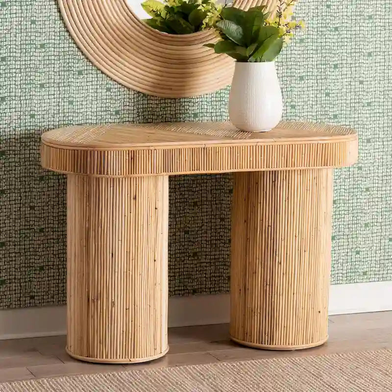 Iryna Modern Bohemian Natural Rattan Console Table