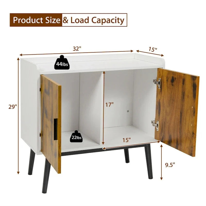 Sideboard Buffet Storage Cabinet w/2 Door Metal Legs Accent