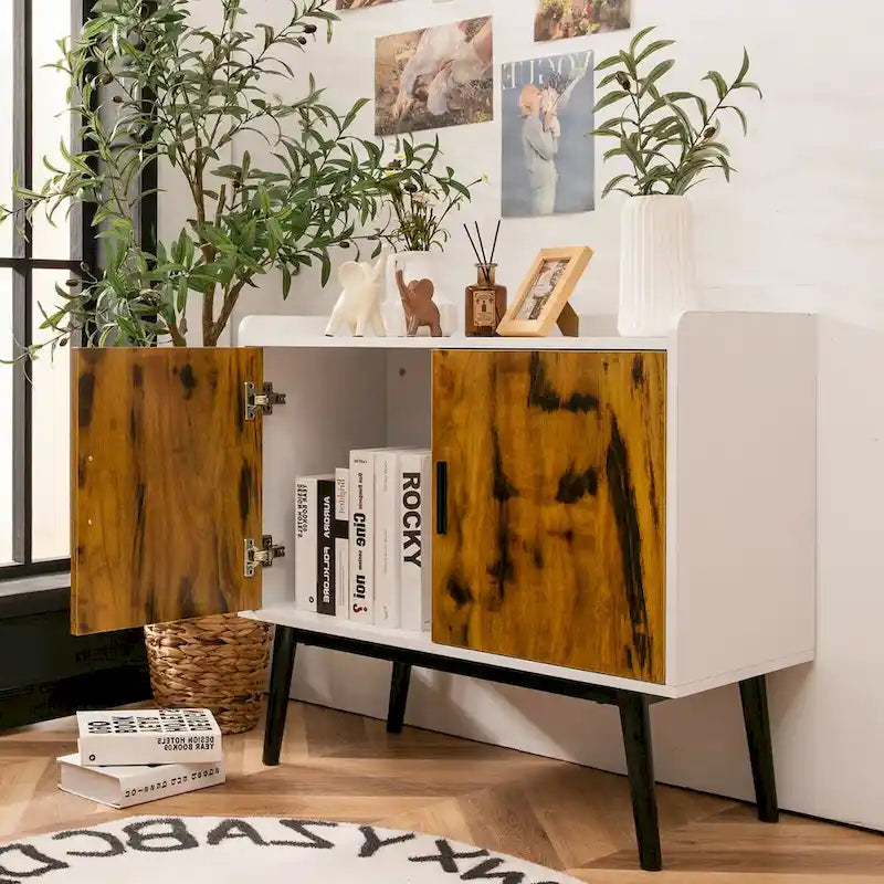 Sideboard Buffet Storage Cabinet w/2 Door Metal Legs Accent