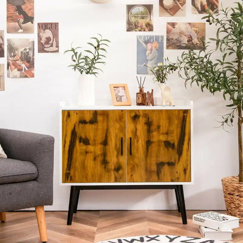 Sideboard Buffet Storage Cabinet w/2 Door Metal Legs Accent