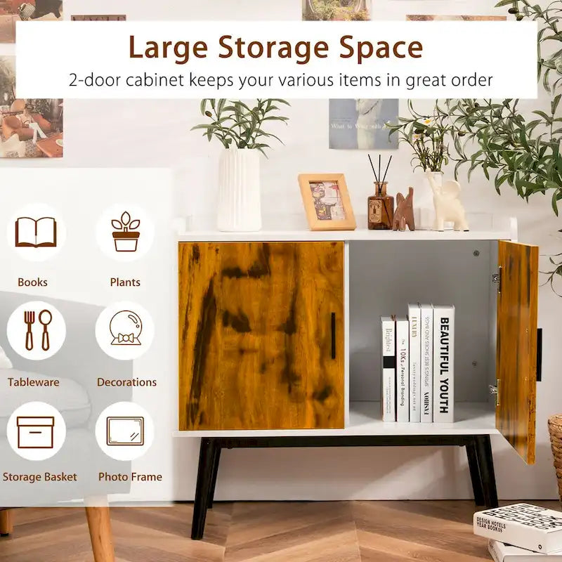 Sideboard Buffet Storage Cabinet w/2 Door Metal Legs Accent