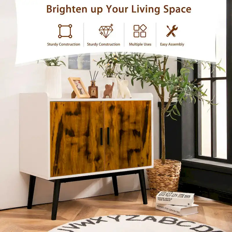 Sideboard Buffet Storage Cabinet w/2 Door Metal Legs Accent