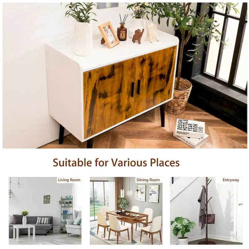 Sideboard Buffet Storage Cabinet w/2 Door Metal Legs Accent