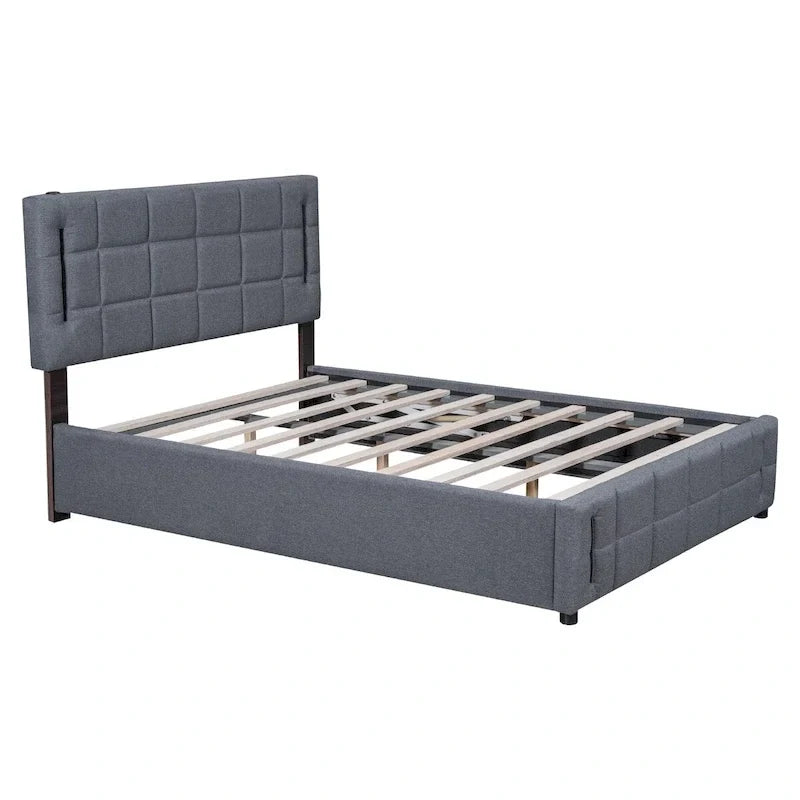 Queen Size Upholstered Bed with Hydraulic Storage System