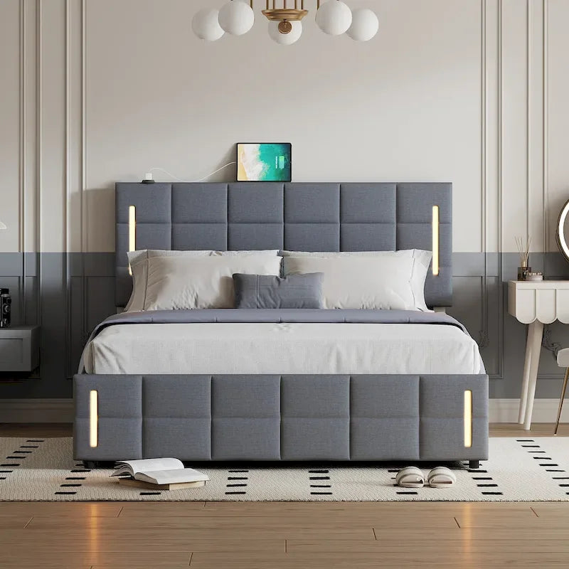 Queen Size Upholstered Bed with Hydraulic Storage System