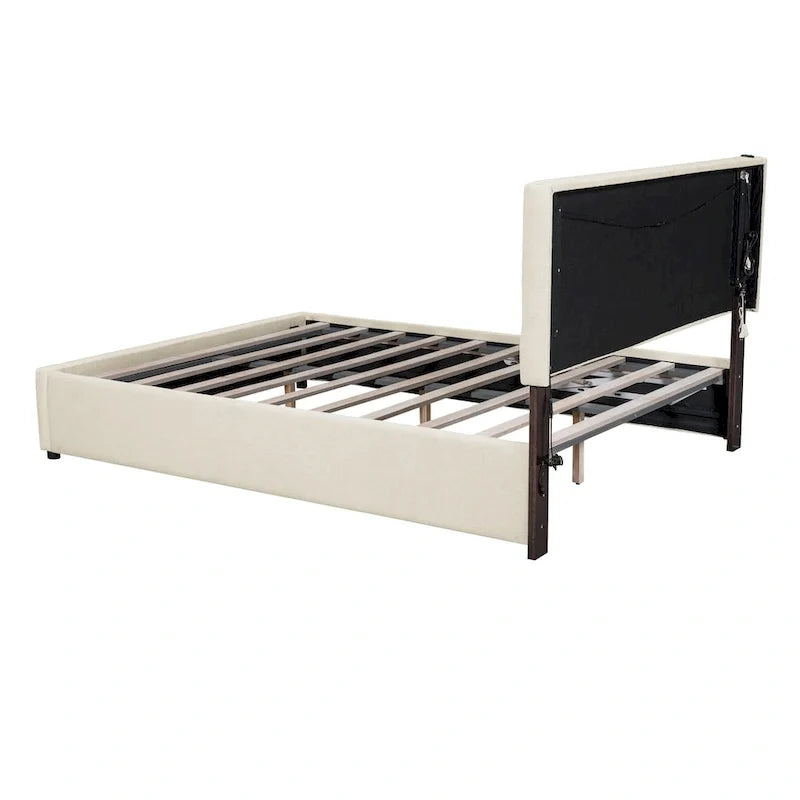 Queen Size Upholstered Bed with Hydraulic Storage System