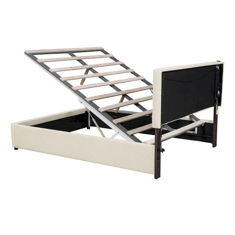 Queen Size Upholstered Bed with Hydraulic Storage System