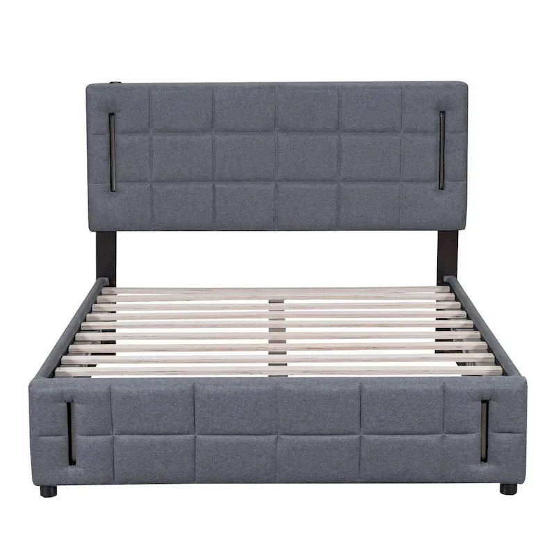 Queen Size Upholstered Bed with Hydraulic Storage System