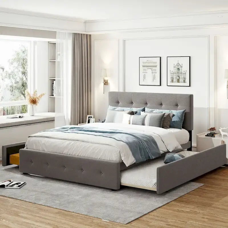 Linen Fabric Platform Bed