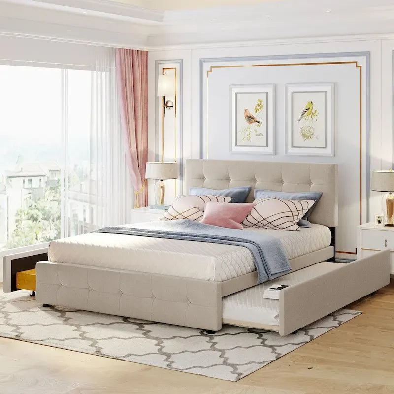 Linen Fabric Platform Bed