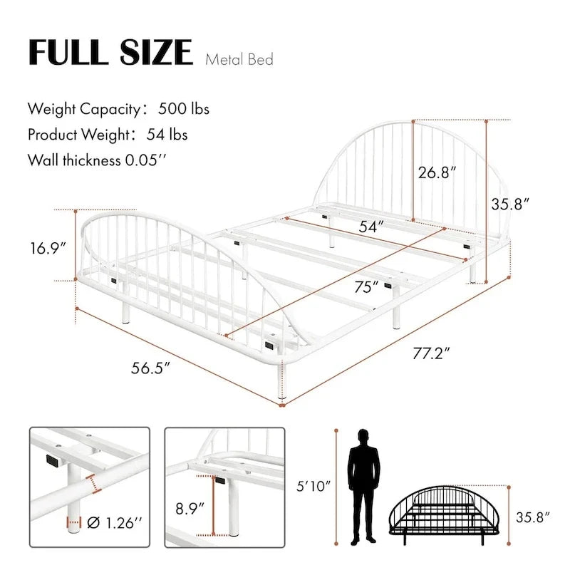 Estructura de cama curva de metal con recubrimiento en polvo