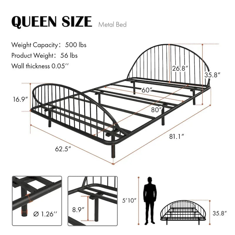 Estructura de cama curva de metal con recubrimiento en polvo