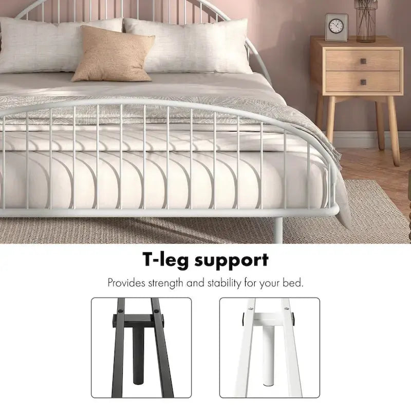 Estructura de cama curva de metal con recubrimiento en polvo