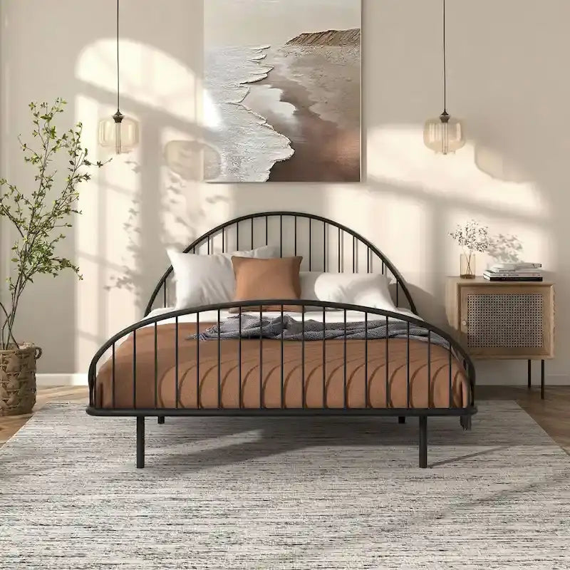 Estructura de cama curva de metal con recubrimiento en polvo