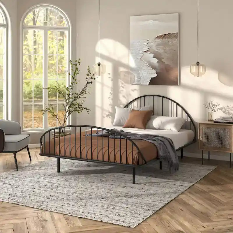 Estructura de cama curva de metal con recubrimiento en polvo