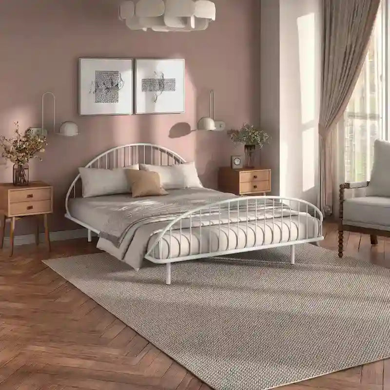 Estructura de cama curva de metal con recubrimiento en polvo