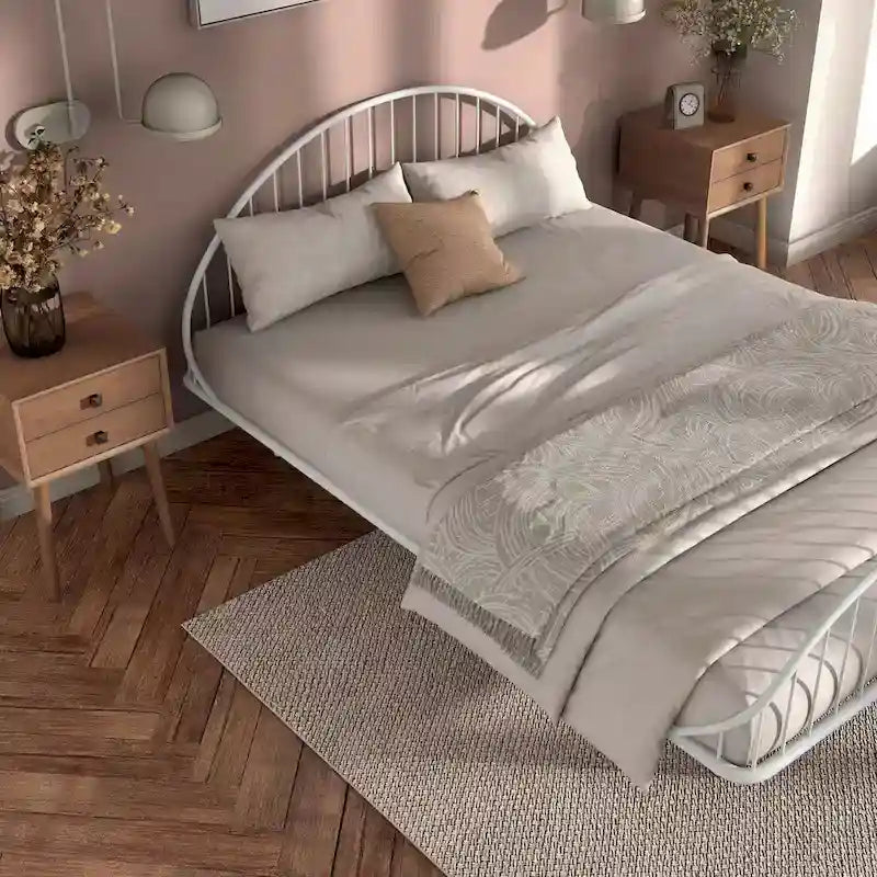 Estructura de cama curva de metal con recubrimiento en polvo