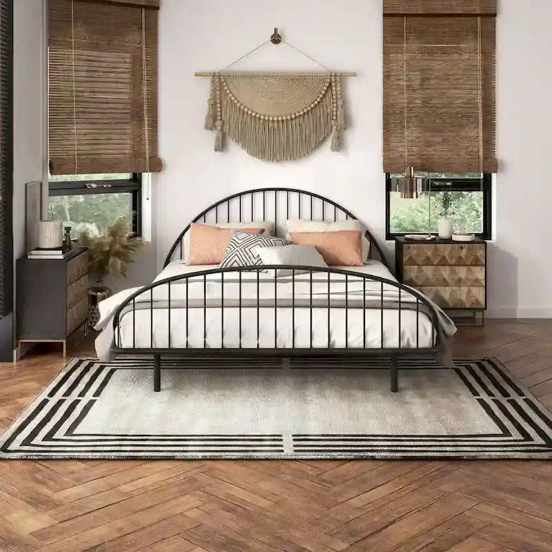 Estructura de cama curva de metal con recubrimiento en polvo