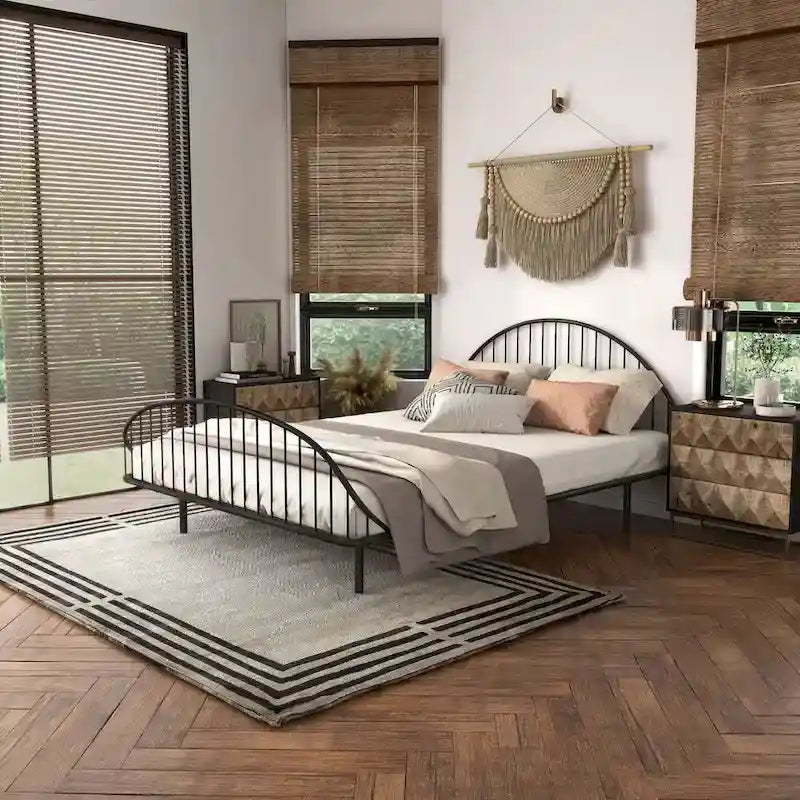 Estructura de cama curva de metal con recubrimiento en polvo
