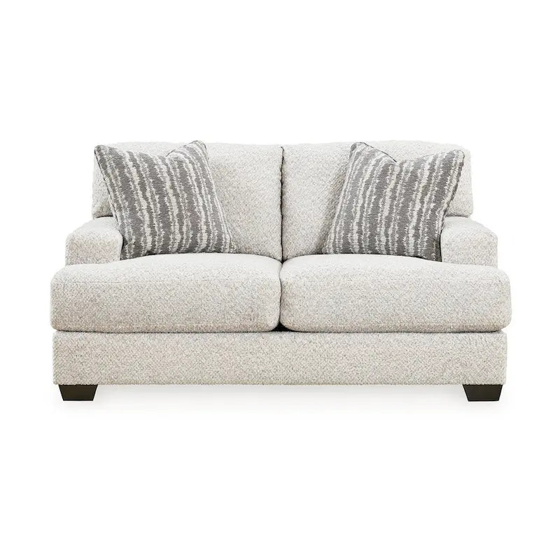 Sofá de dos plazas con 2 cojines decorativos, poliéster gris