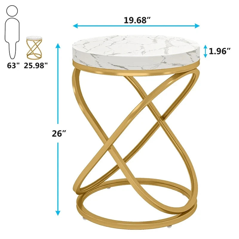 Round End Side Table with Metal Frame