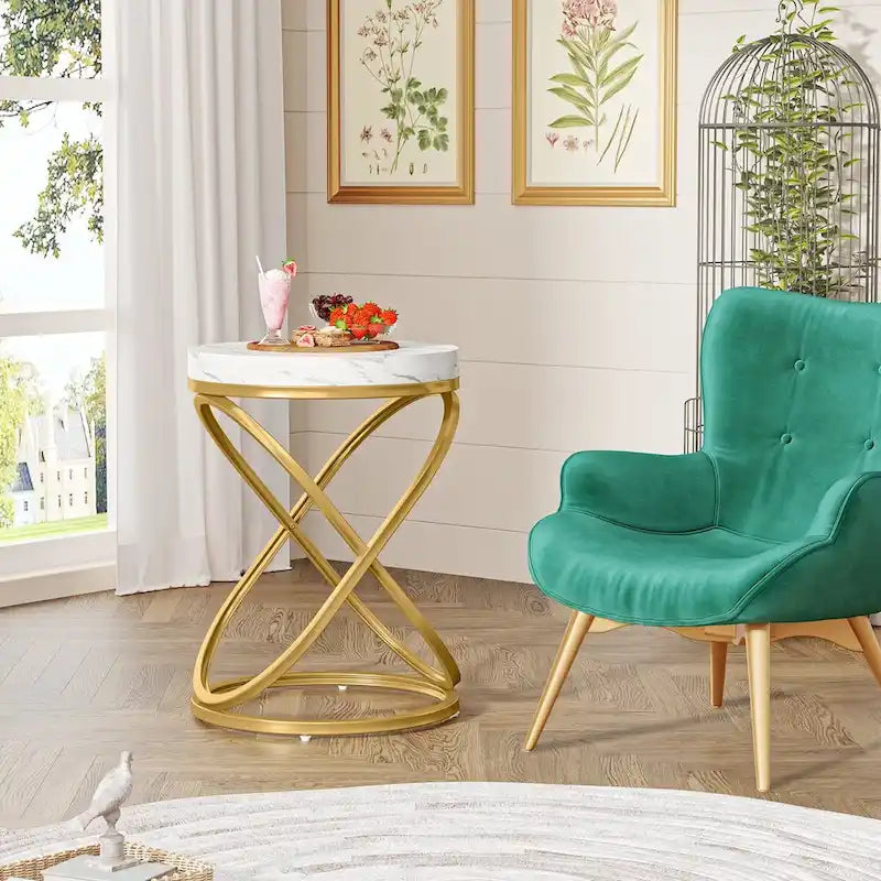 Round End Side Table with Metal Frame