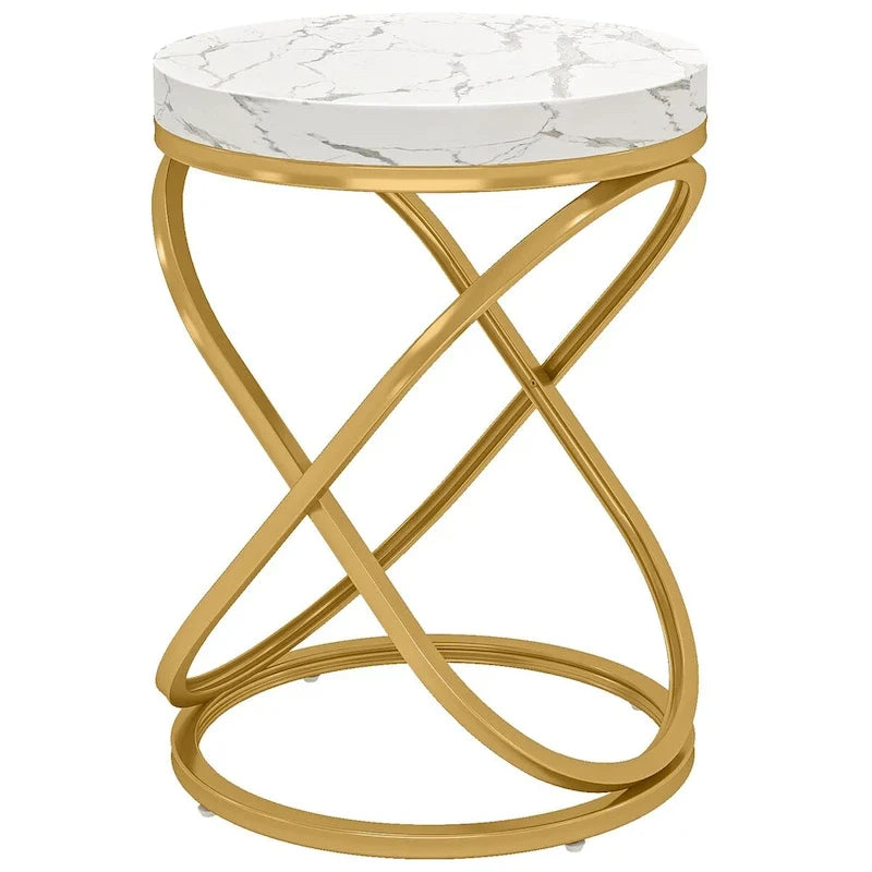 Round End Side Table with Metal Frame