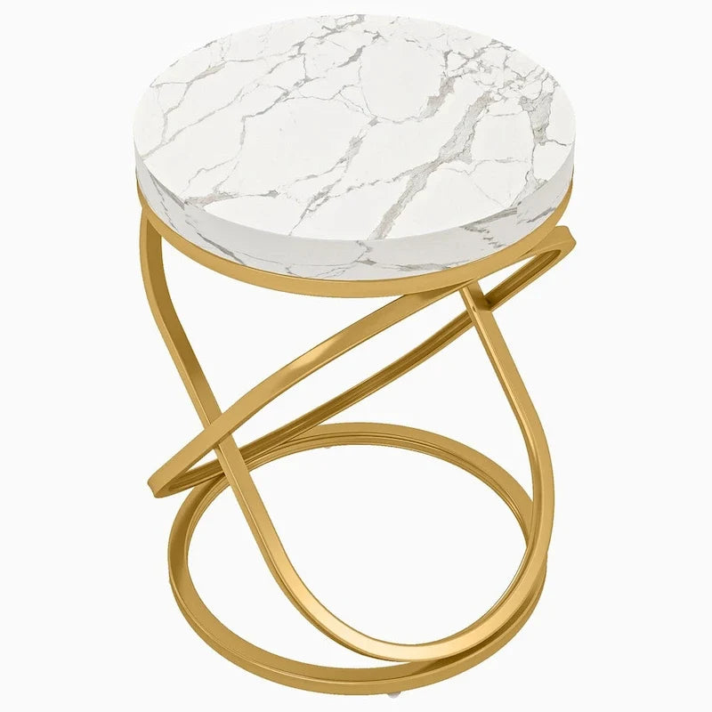 Round End Side Table with Metal Frame