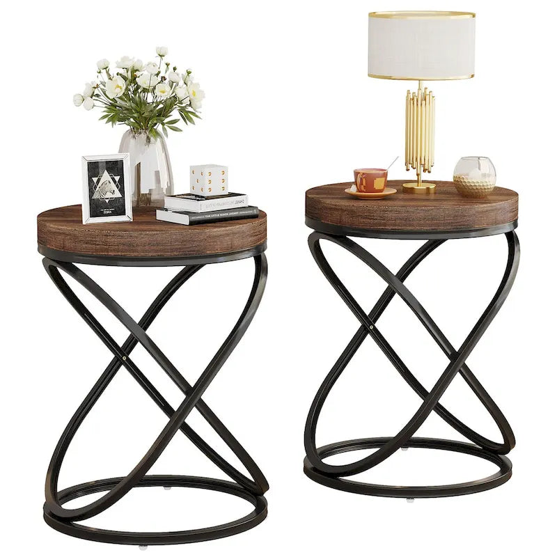 Round End Side Table with Metal Frame