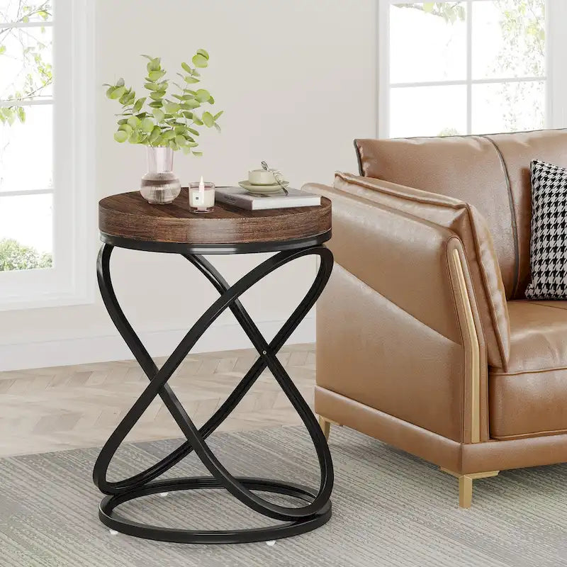 Round End Side Table with Metal Frame