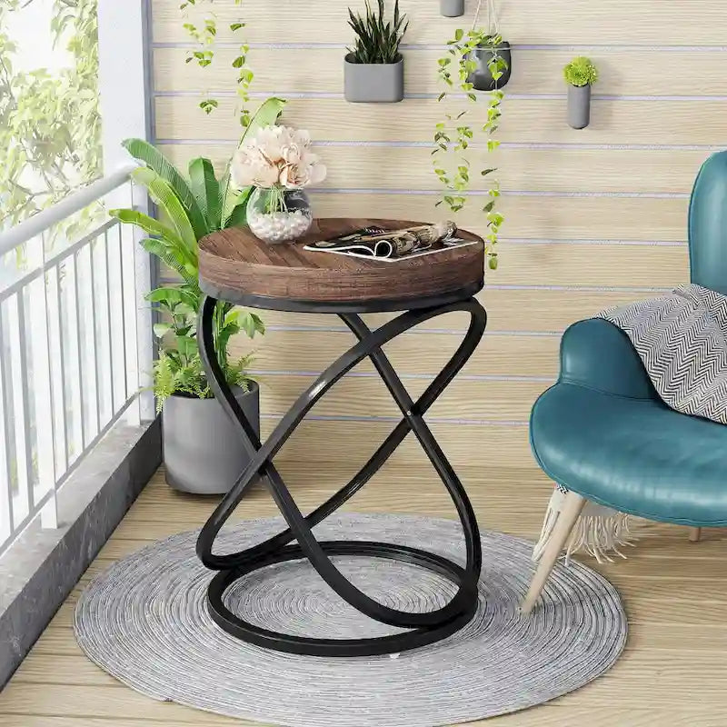 Round End Side Table with Metal Frame