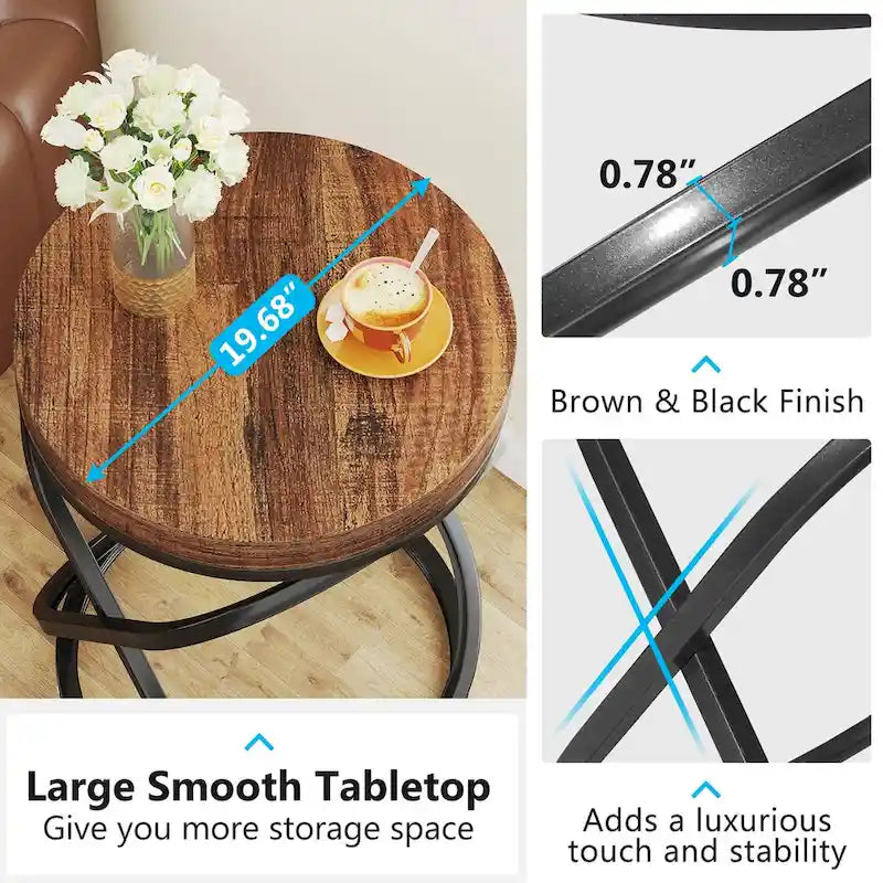 Round End Side Table with Metal Frame