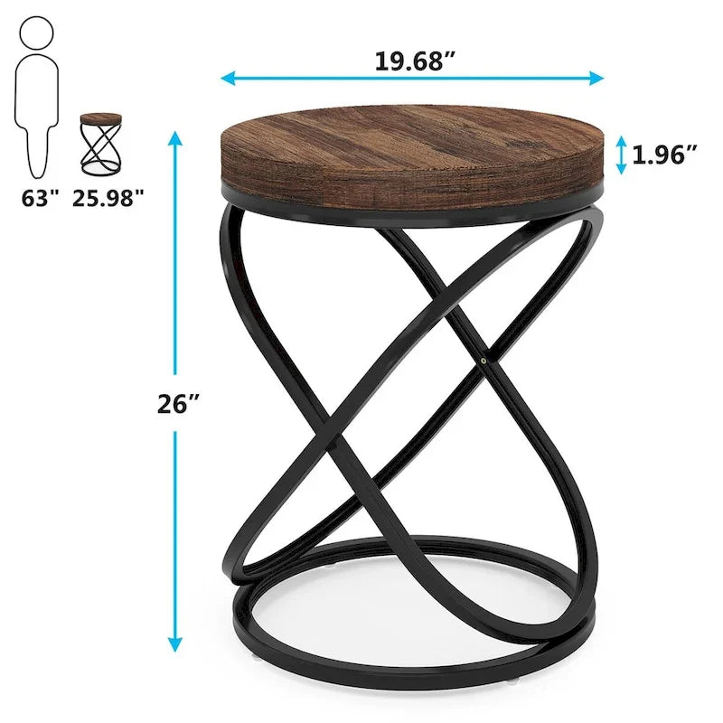 Round End Side Table with Metal Frame